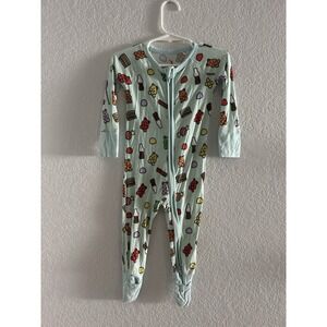 Kiki + Lulu Baby Bamboo Sleeper Zippy Light Teal With Gummy Bears 6-12 Months